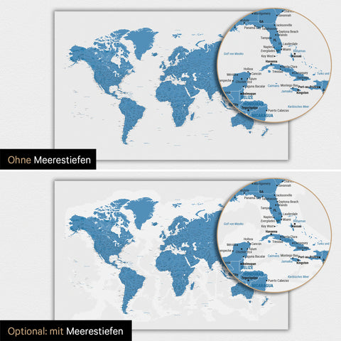 Carte du monde TRAVEL® Poster magnétique – Bleu océan