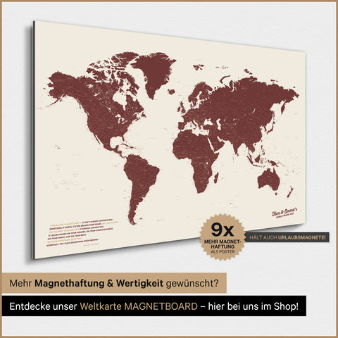 Carte du monde TRAVEL® Poster magnétique – Bordeaux Rouge