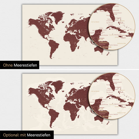Carte du monde TRAVEL® Poster magnétique – Bordeaux Rouge