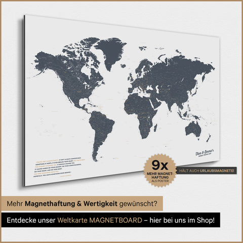 Carte du monde TRAVEL® Poster magnétique – Bleu denim