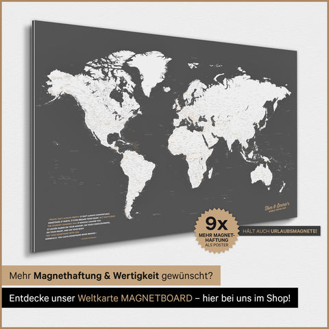 Carte du monde TRAVEL® Poster magnétique – Gris foncé