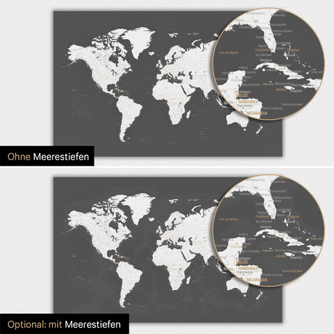Carte du monde TRAVEL® Poster magnétique – Gris foncé