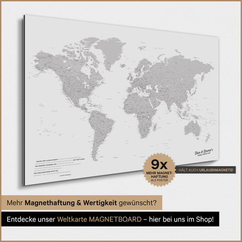 Carte du monde TRAVEL® Poster magnétique – Coolgray (Gris clair)