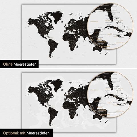 Carte du monde TRAVEL® Poster magnétique – Noir clair (Blanc Noir)