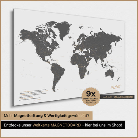 Carte du monde TRAVEL® Poster magnétique – Gris clair (Blanc-Gris)