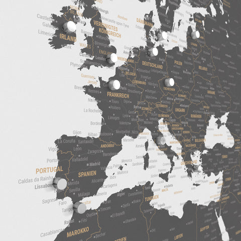 Carte du monde TRAVEL® Poster magnétique – Gris clair (Blanc-Gris)