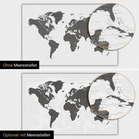 Carte du monde TRAVEL® Poster magnétique – Gris clair (Blanc-Gris)