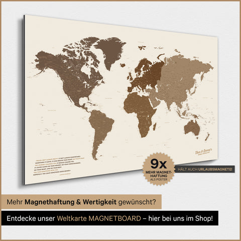 Carte du monde TRAVEL® Poster magnétique – Multicolore Marron
