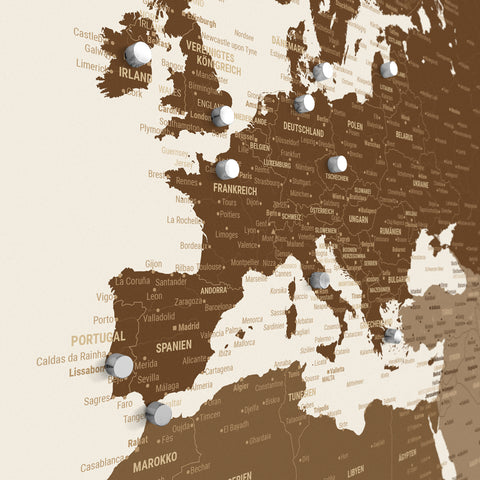 Carte du monde TRAVEL® Poster magnétique – Multicolore Marron