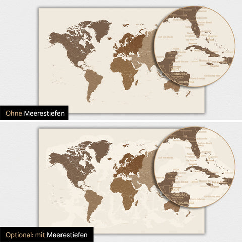 Carte du monde TRAVEL® Poster magnétique – Multicolore Marron
