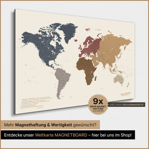 Carte du monde TRAVEL® Poster magnétique – Multicolore mat