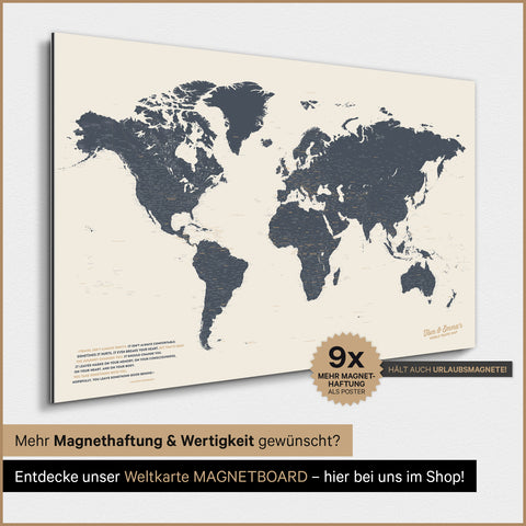 Carte du monde TRAVEL® Poster magnétique – Bleu marine clair