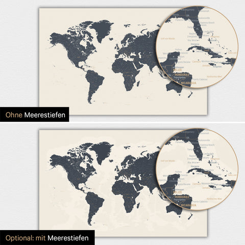 Carte du monde TRAVEL® Poster magnétique – Bleu marine clair
