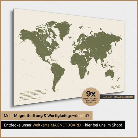 Carte du monde TRAVEL® Poster magnétique – Vert olive