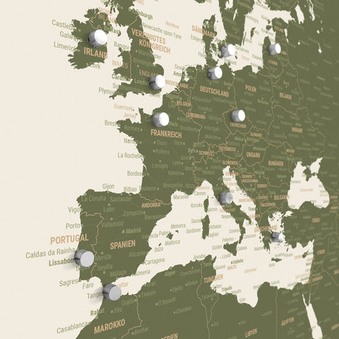 Carte du monde TRAVEL® Poster magnétique – Vert olive