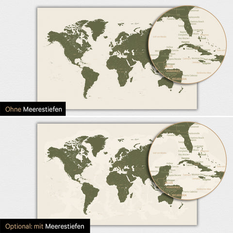 Carte du monde TRAVEL® Poster magnétique – Vert olive