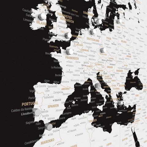 Carte du monde TRAVEL® Poster magnétique – Noir foncé (Noir et blanc)