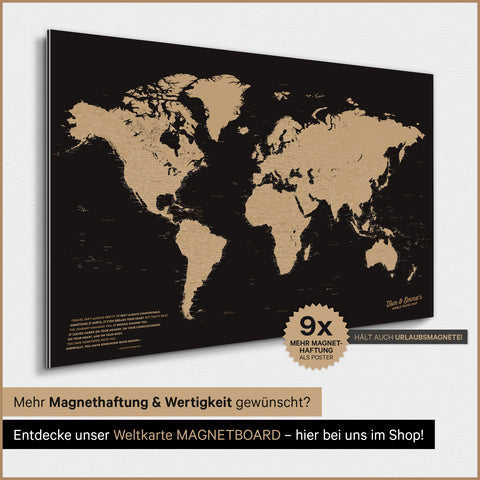 Carte du monde TRAVEL® Poster magnétique – Sonar Noir (Noir-Or)