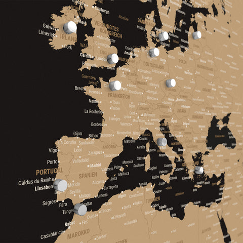 Carte du monde TRAVEL® Poster magnétique – Sonar Noir (Noir-Or)