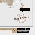 Alternative design for personalization with your name on a world map in multicolor beige