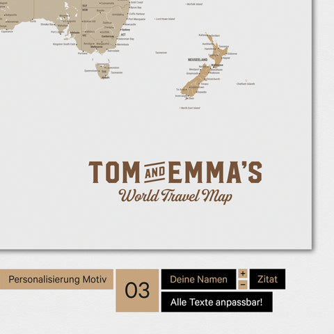World map in multicolor beige with a vintage logo as modern personalization