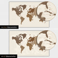 Carte du monde en couleur multicolore marron avec profondeurs marines bidimensionnelles