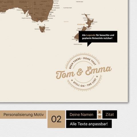 Alternatives motif pour une personnalisation avec ton nom sur une carte du monde en couleur multicolore marron