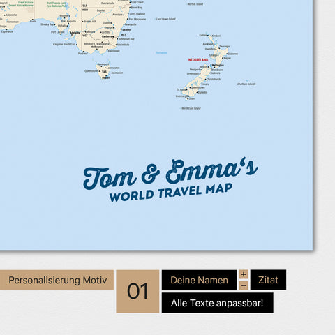 Carte du monde personnalisée en couleur Multicolor Classic avec ton nom imprimé