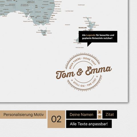 Alternative design for personalization with your name on a world map in multicolor light