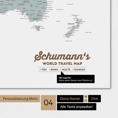 World map in multicolor light with personalization as a family logo
