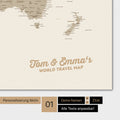 Personalized world map in multicolor matte with your name printed