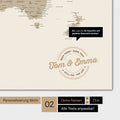 Alternative design for personalization with your name on a world map in multicolor matte finish