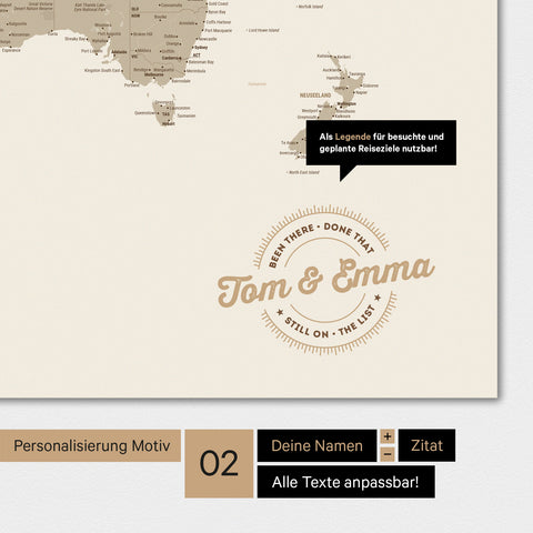 Alternative design for personalization with your name on a world map in multicolor matte finish