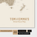 World map in multicolor matte with a vintage logo as modern personalization