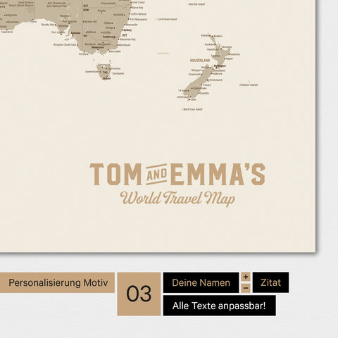 World map in multicolor matte with a vintage logo as modern personalization