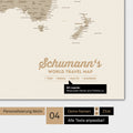 World map in multicolor matte with personalization as family logo