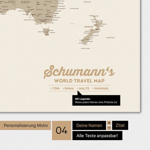 World map in multicolor matte with personalization as family logo