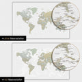 World map in multicolor sage with two-dimensional sea depths