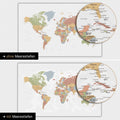World map in multicolor sienna with two-dimensional sea depths