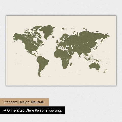 Carte du monde en version standard neutre et couleur Olive Green