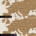 Vergleich einer Weltkarte Leinwand in Bronze in deutscher oder optional in englischer Sprache