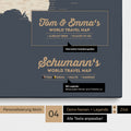 Pinnwand Leinwand einer Weltkarte in Hale Navy (Dunkelblau Gold) mit Personalisierung als Logo mit Familiennamen und Legende