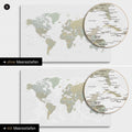 World map in multicolor sage with two-dimensional sea depths