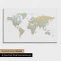 Neutral and simple version of a world map as a Push Pin Map in multicolor sage without personalization