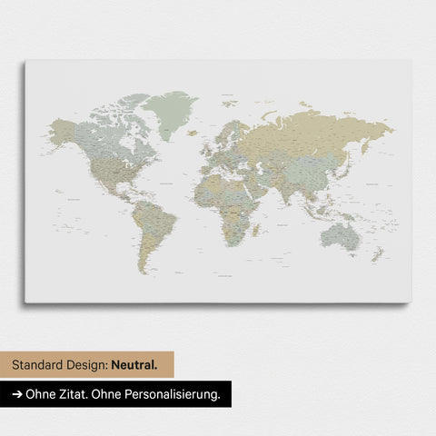 Neutral and simple version of a world map as a Push Pin Map in multicolor sage without personalization