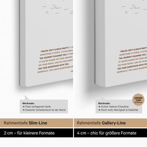 Carte du monde en Carte à épingles avec une profondeur de châssis entoilé de 2 cm ou 4 cm