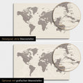 Weltkarte in Warmgray (Braun-Grau) mit zweidimensionalen Meerestiefen