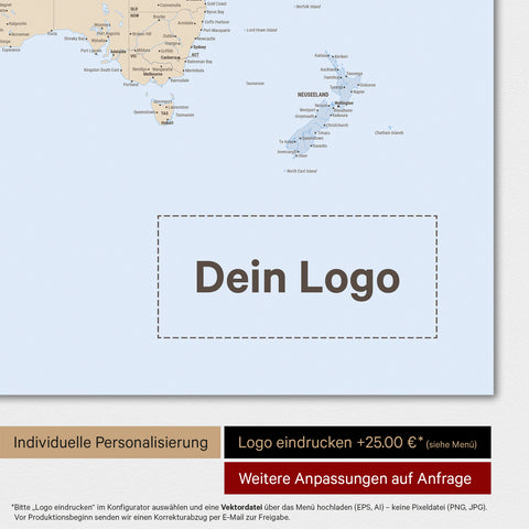 Weltkarte als Magnettafel in Multicolor Atlas mit Eindruck eines Firmenlogos