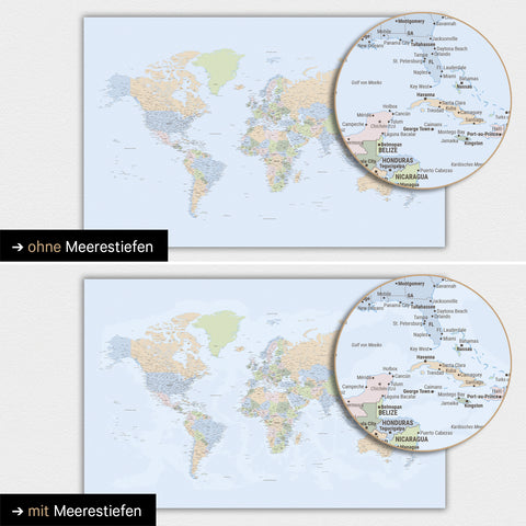 Carte politique du monde en couleur Multicolore Atlas avec profondeurs marines bidimensionnelles