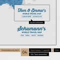 Poster Weltkarte in Blau mit Personalisierung als Familien-Logo